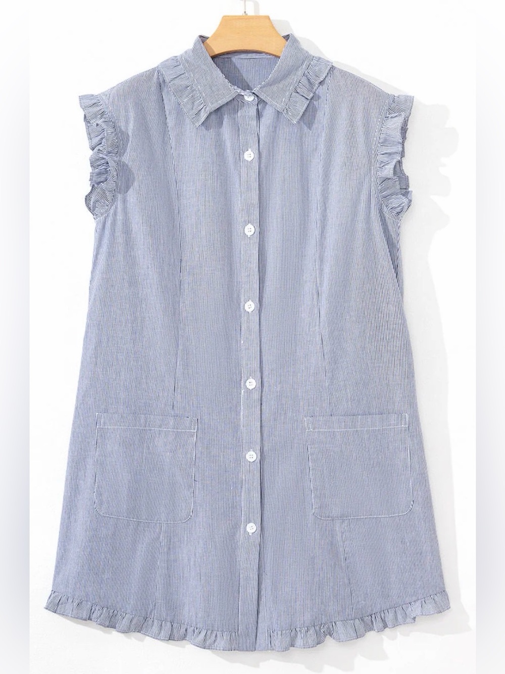 Mod Boutique Ruffle Trim Cap‎ Sleeve Seersucker Striped Shift Dress Small